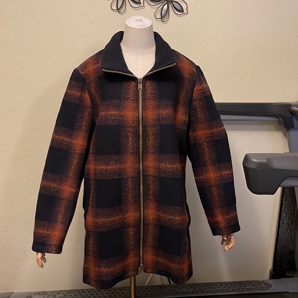 Pendleton Women's Wool Blend Walker Coat Navy/Copper/Plaid ~ XL